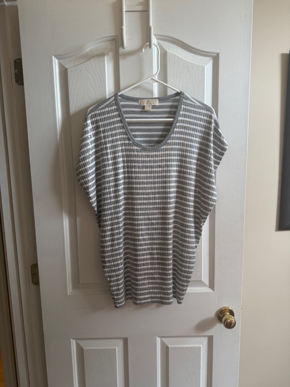 🌸Michael Kors: Gray and White Striped Scoop Neck Top